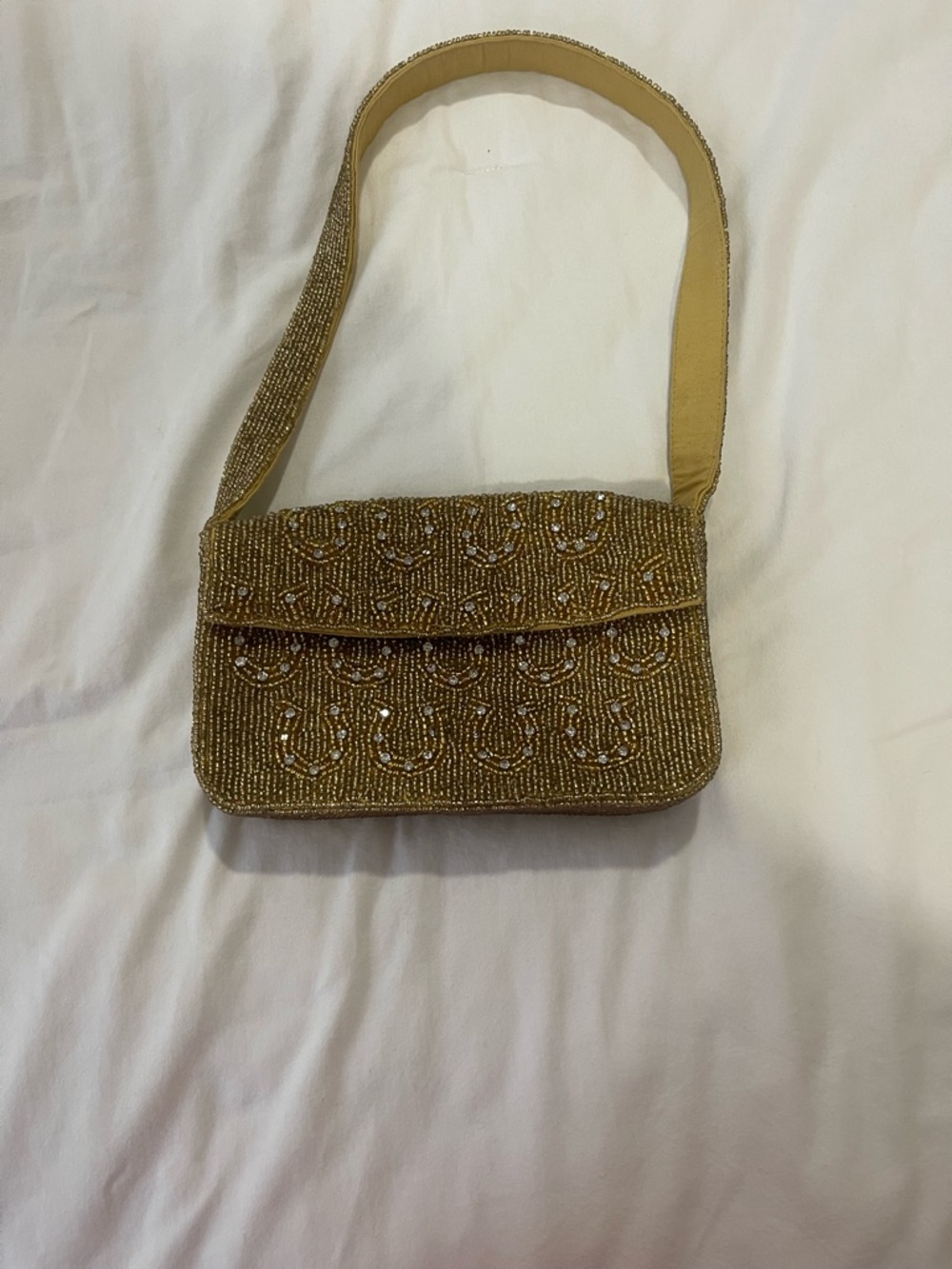 Anthropologie Beaded Gold Shoulder Bag
